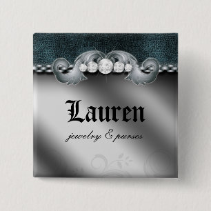 Badge Carré 5 Cm Broche en cuir de bleu d'argent de bourse de