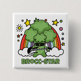 Badge Carré 5 Cm Brocoli jouant de la guitare, Brocc Star et arcs-e