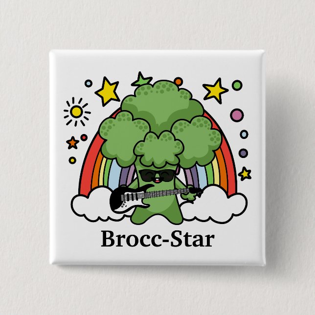 Badge Carré 5 Cm Brocoli vert Brocc, rock Star (Devant)