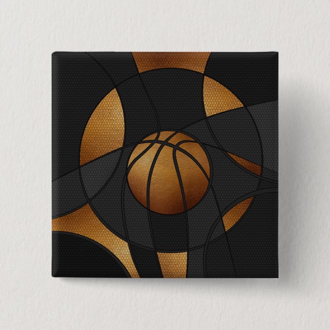 Badge Carré 5 Cm Bronze Basketball Art Abstrait (Devant)