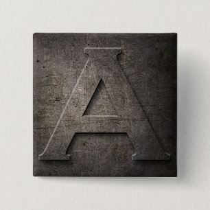 Badge Carré 5 Cm Bronze Métal Noir Un Monogramme carré Pins Bouton