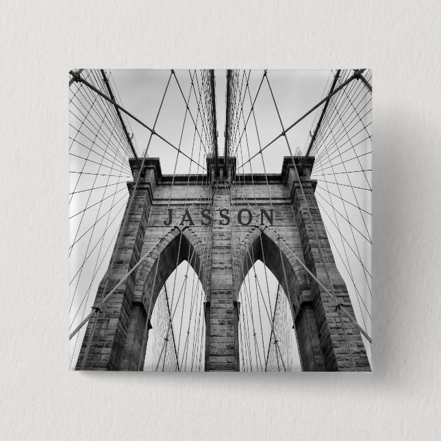 Badge Carré 5 Cm Brooklyn Bridge Photo noir et blanc (Devant)