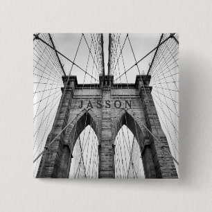Badge Carré 5 Cm Brooklyn Bridge Photo noir et blanc