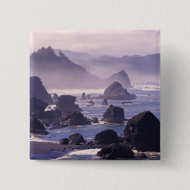 Badge Carré 5 Cm Brouillard matinal le long de la côte de l'Oregon  (Devant)