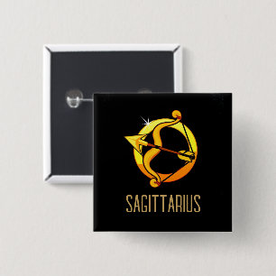 Badge Carré 5 Cm Brown et or Sagittarius signe zodiaque noir
