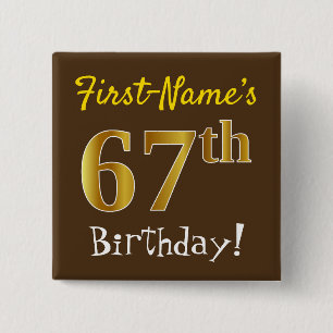 Badge Carré 5 Cm Brown, Faux Gold 67e anniversaire, avec nom person