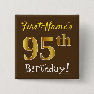 Badge Carré 5 Cm Brown, Faux Gold 95th Birthday, With Custom