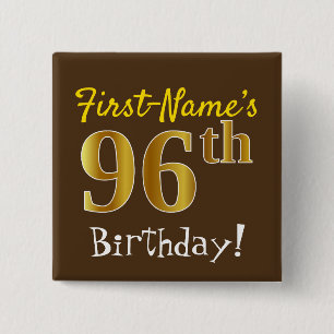 Badge Carré 5 Cm Brown, Faux Gold 96e anniversaire, avec nom person