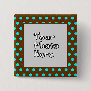 Badge Carré 5 Cm Brown n Aqua Cadre photo Pois