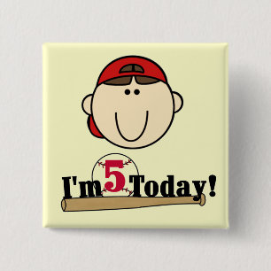 Badge Carré 5 Cm Brunette Boy Baseball 5e anniversaire