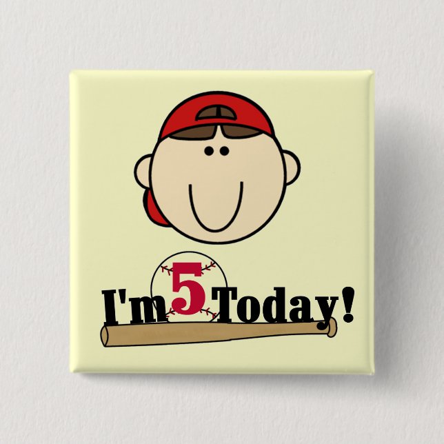 Badge Carré 5 Cm Brunette Boy Baseball 5e anniversaire (Devant)