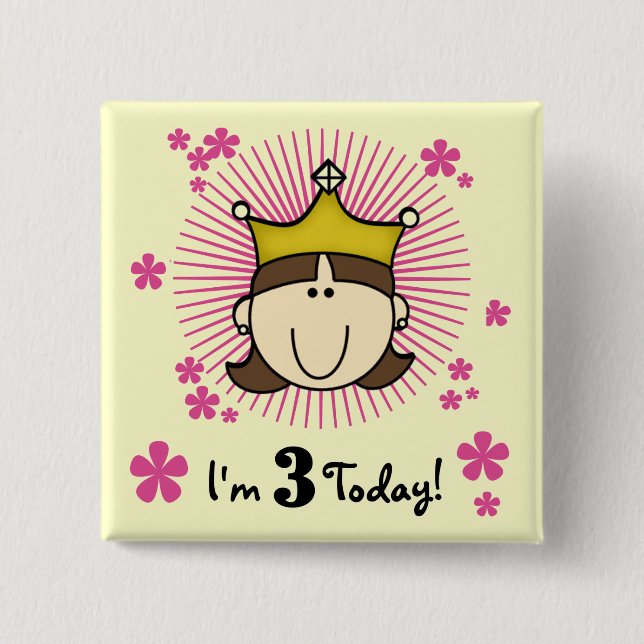 Badge Carré 5 Cm Brunette Princesse 3e Anniversaire Tshirts et cade (Devant)