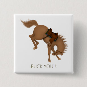 Badge Carré 5 Cm Buck You ! Drôle de cheval brun