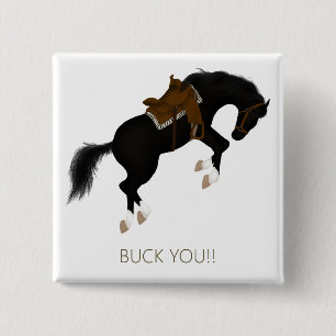 Badge Carré 5 Cm Buck You ! Drôle de cheval noir