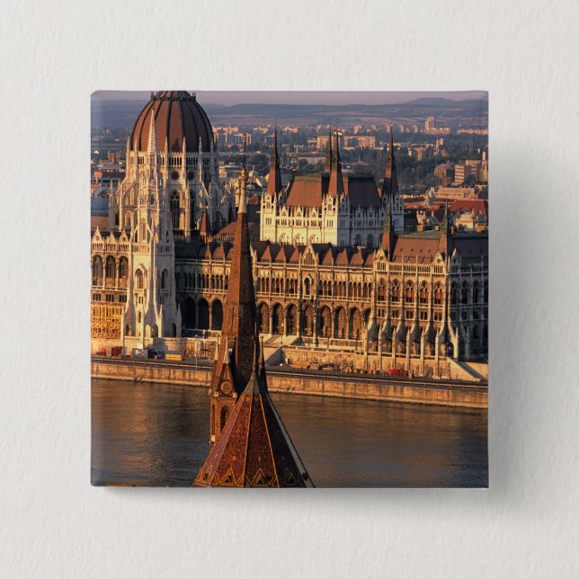 Badge Carré 5 Cm Budapest, Hongrie, Danube, Parlement (Devant)