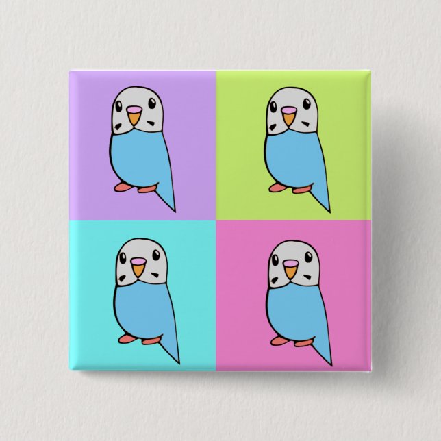 Badge Carré 5 Cm Budgies Art Pop (Devant)