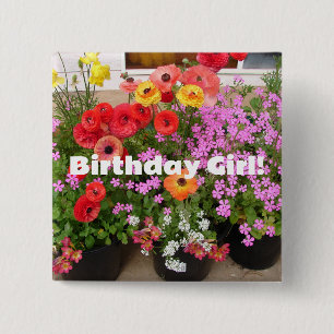 Badge Carré 5 Cm Bulbes de printemps Rannunculus fleurs fleurs