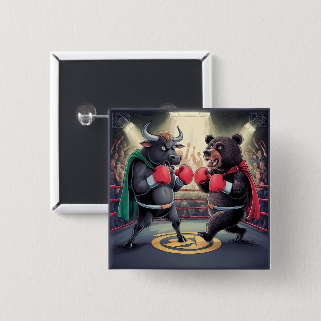 Badge Carré 5 Cm Bull et ours (Devant & derrière)