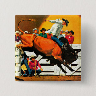 Badge Carré 5 Cm Bull Riding par Fred Ludekens