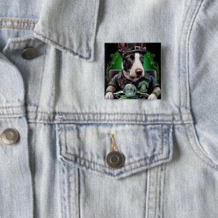 Badge Carré 5 Cm Bull Terrier Chien Conduite Vélo St. Patrick's Day