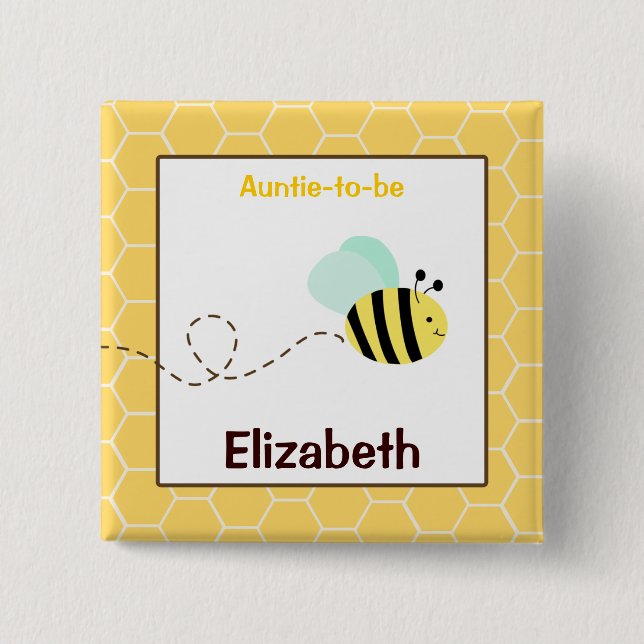Badge Carré 5 Cm Bumble Bee Customisé nom balise Bouton (Devant)