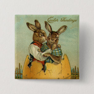 Badge Carré 5 Cm Bunnies de Pâques Victoriennes vintages dans un oe