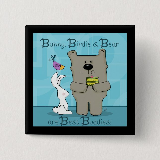 Badge Carré 5 Cm Bunny, Birdie et Ours - Best Buddies (Devant)