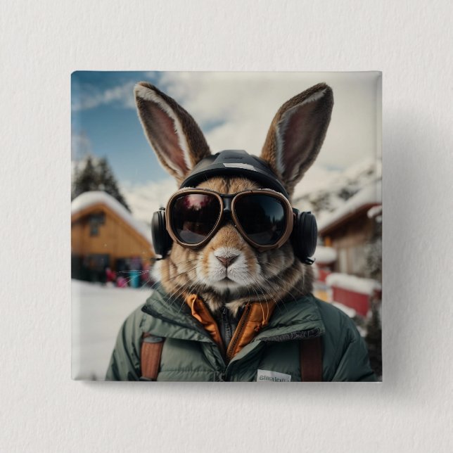 Badge Carré 5 Cm Bunny de snowboard Whimsical (Devant)