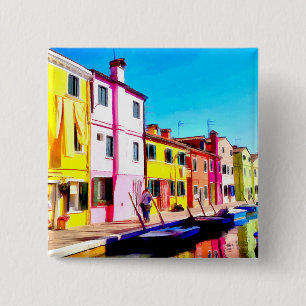 Badge Carré 5 Cm Burano, peinture d'aquarelle de Venise