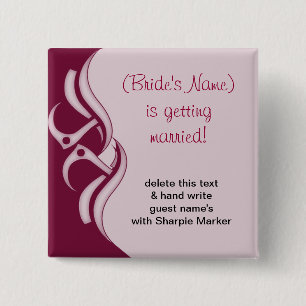 Badge Carré 5 Cm Burgandy Mariage Nom Fête des mariées Pins