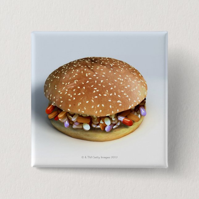 Badge Carré 5 Cm Burger pilule (Devant)