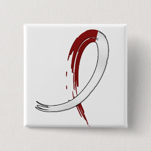 Badge Carré 5 Cm Burgungy et ruban blanc A4 du Cancer principal de