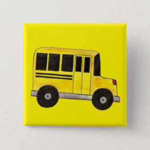 Badge Carré 5 Cm Bus scolaire Jaune Bus Conducteur Enseignement