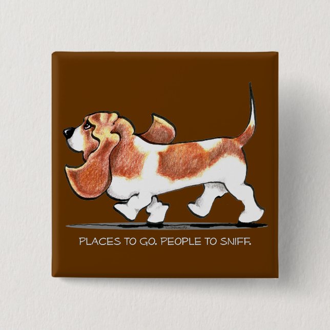 Badge Carré 5 Cm Busy Basset Hound (Devant)
