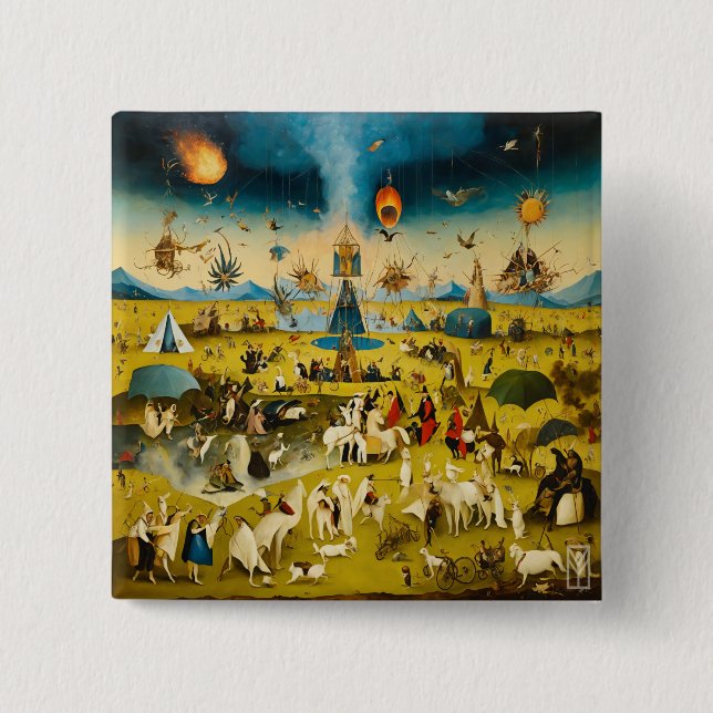 Badge Carré 5 Cm Button Bosch and the Fury of Burning Man (Devant)