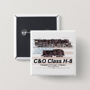 Badge Carré 5 Cm C&O Classe H-8 Locomotive Allegheny - Drapeau amér