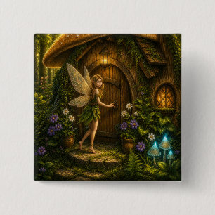 Badge Carré 5 Cm Cabane Champignon de Fée Enchantée
