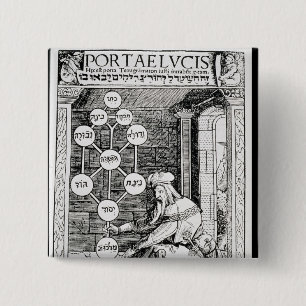 Badge Carré 5 Cm Cabbalist juif tenant un sephiroth