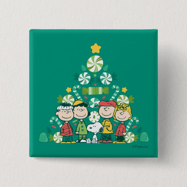 Badge Carré 5 Cm cacahuètes | Arbre de Noël de menthe poivrée (Devant)