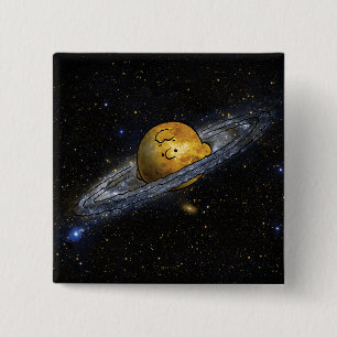 Badge Carré 5 Cm cacahuètes   Charlie Brown écarté