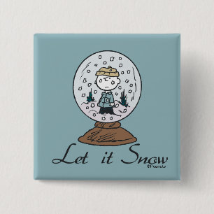 Badge Carré 5 Cm cacahuètes   Charlie Brown Snow Globe