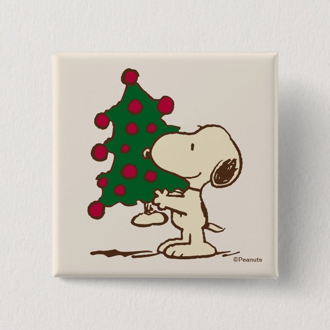 Badge Carré 5 Cm cacahuètes | Snoopy Christmas Tree (Devant)