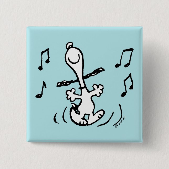 Badge Carré 5 Cm cacahuètes | Snoopy Dancing (Devant)