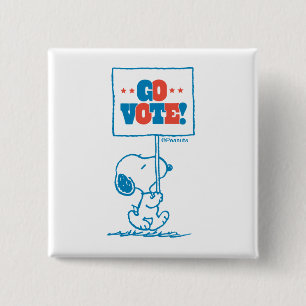 Badge Carré 5 Cm cacahuètes Snoopy - Go Vote Sign