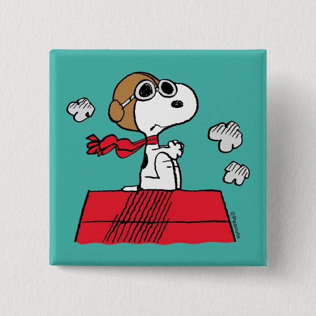 Badge Carré 5 Cm cacahuètes | Snoopy the Flying Ace (Devant)