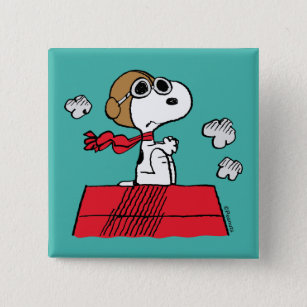 Badge Carré 5 Cm cacahuètes   Snoopy the Flying Ace