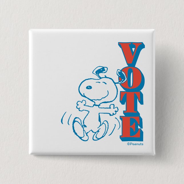 Badge Carré 5 Cm cacahuètes | Snoopy - Vote (Devant)