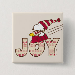Badge Carré 5 Cm cacahuètes   Snoopy & Woodstock Joy Sled Ride