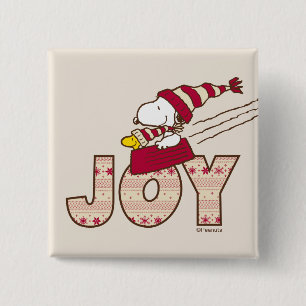 Badge Carré 5 Cm cacahuètes   Snoopy & Woodstock Joy Sled Ride