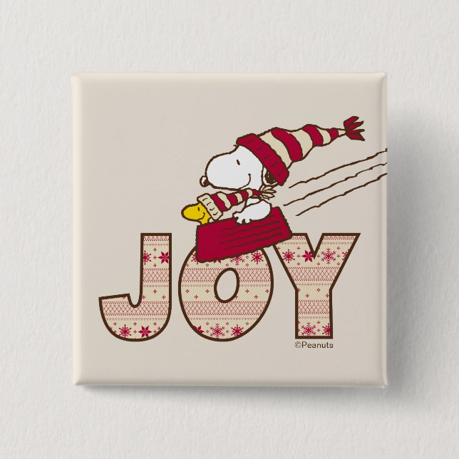 Badge Carré 5 Cm cacahuètes | Snoopy & Woodstock Joy Sled Ride (Devant)
